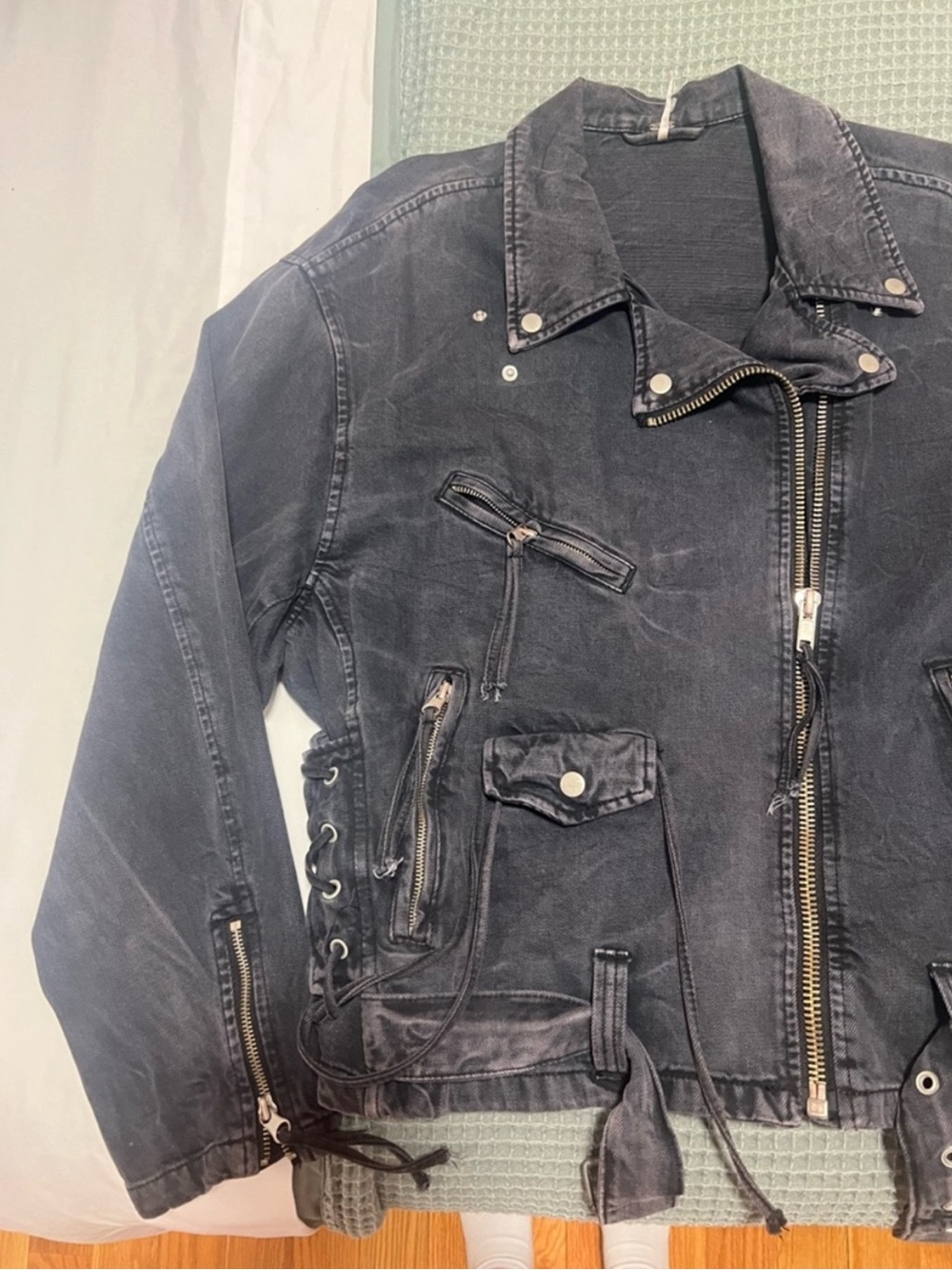 Free People Black Washed Denim Moto Jacket - Picture 4 of 4